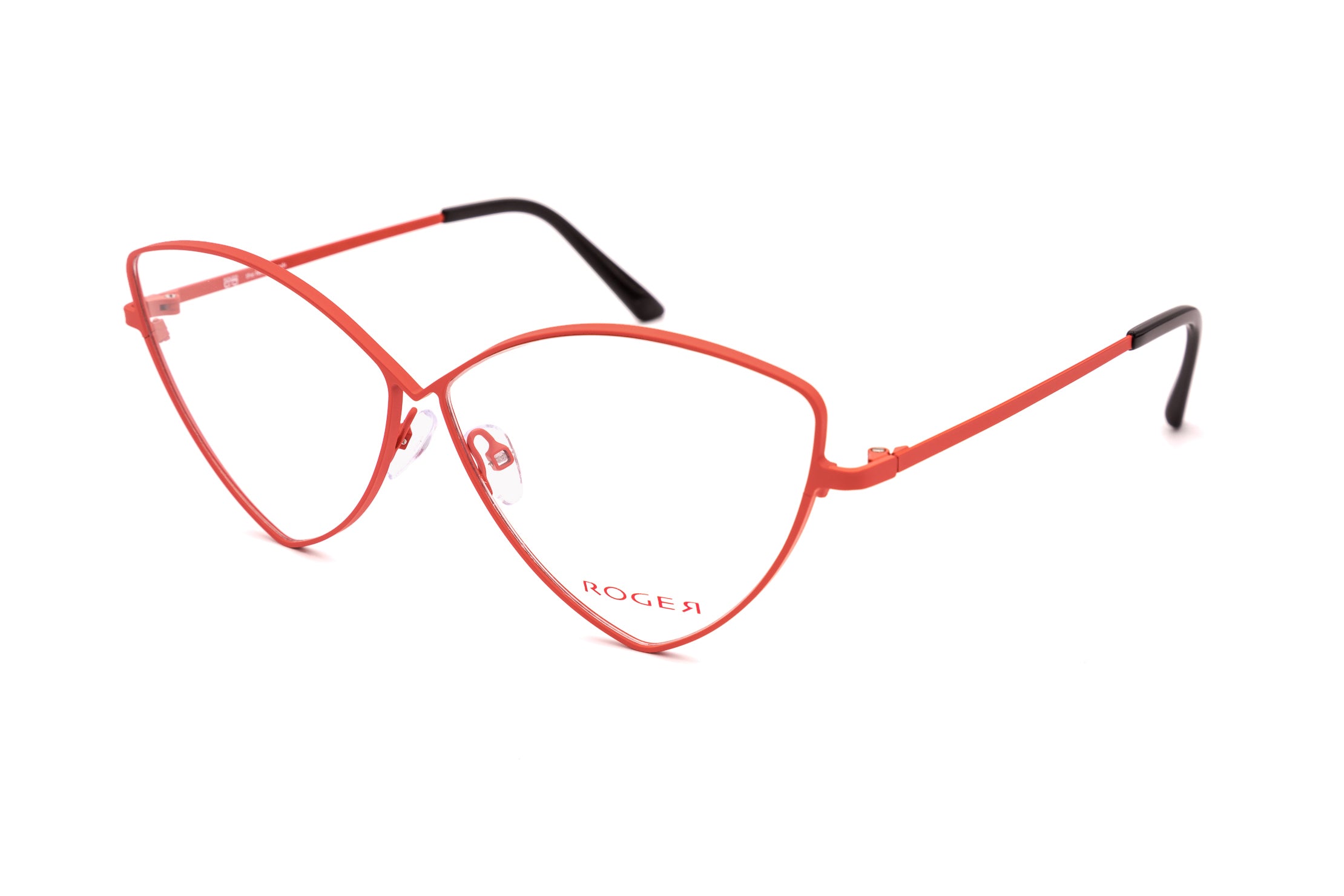Red cat-eye glasses with a sleek design and black temples, showcasing the stylish X Project - Xaby model.