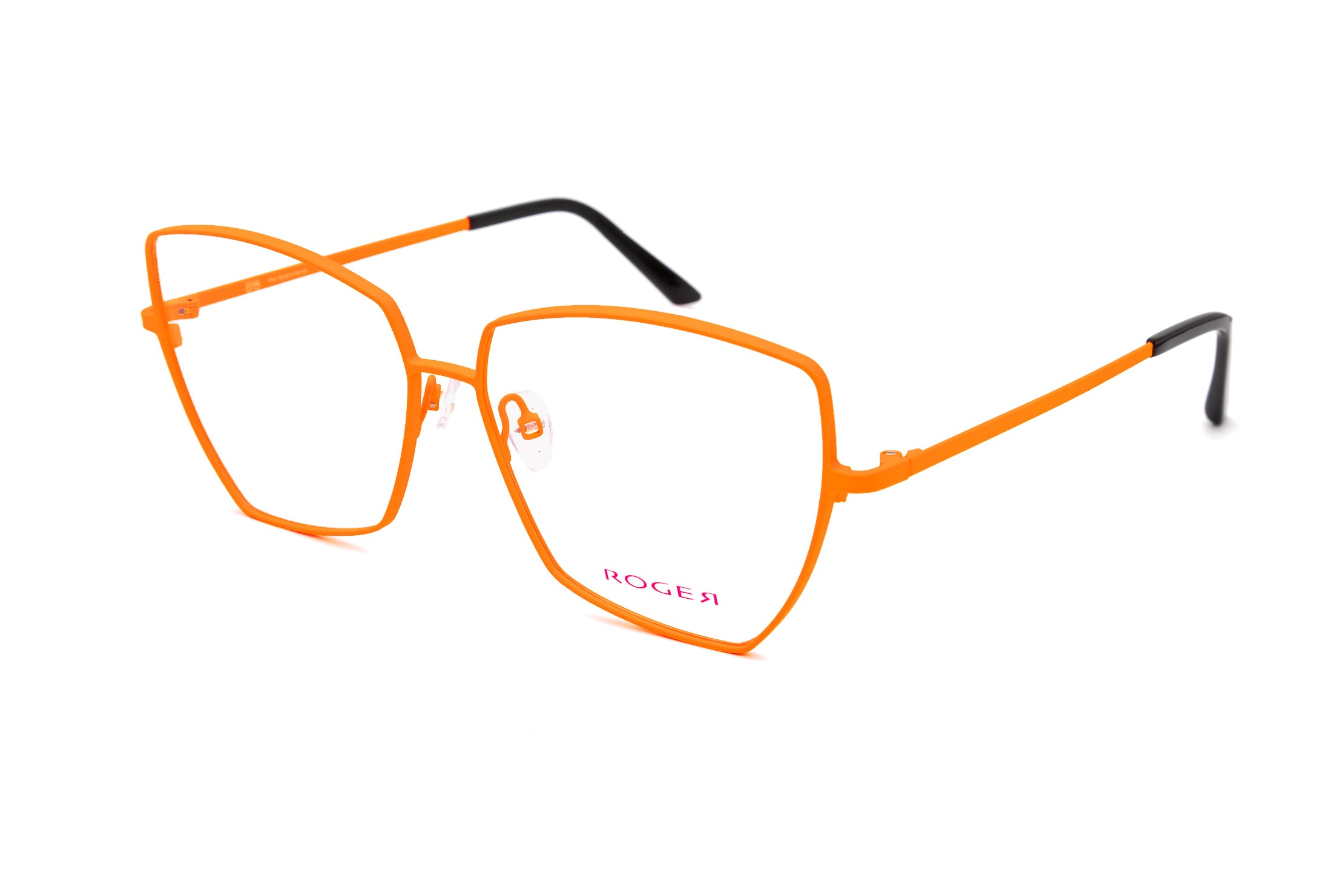 Stylish square eyeglasses in vibrant orange with stainless steel frame, ideal for a trendy look.