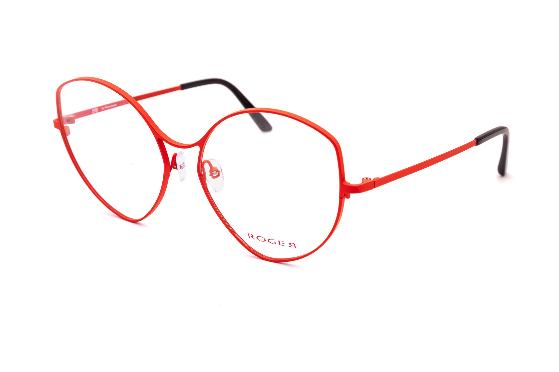 Stylish red oversized glasses with a bold design, featuring a lightweight frame and clear lenses.