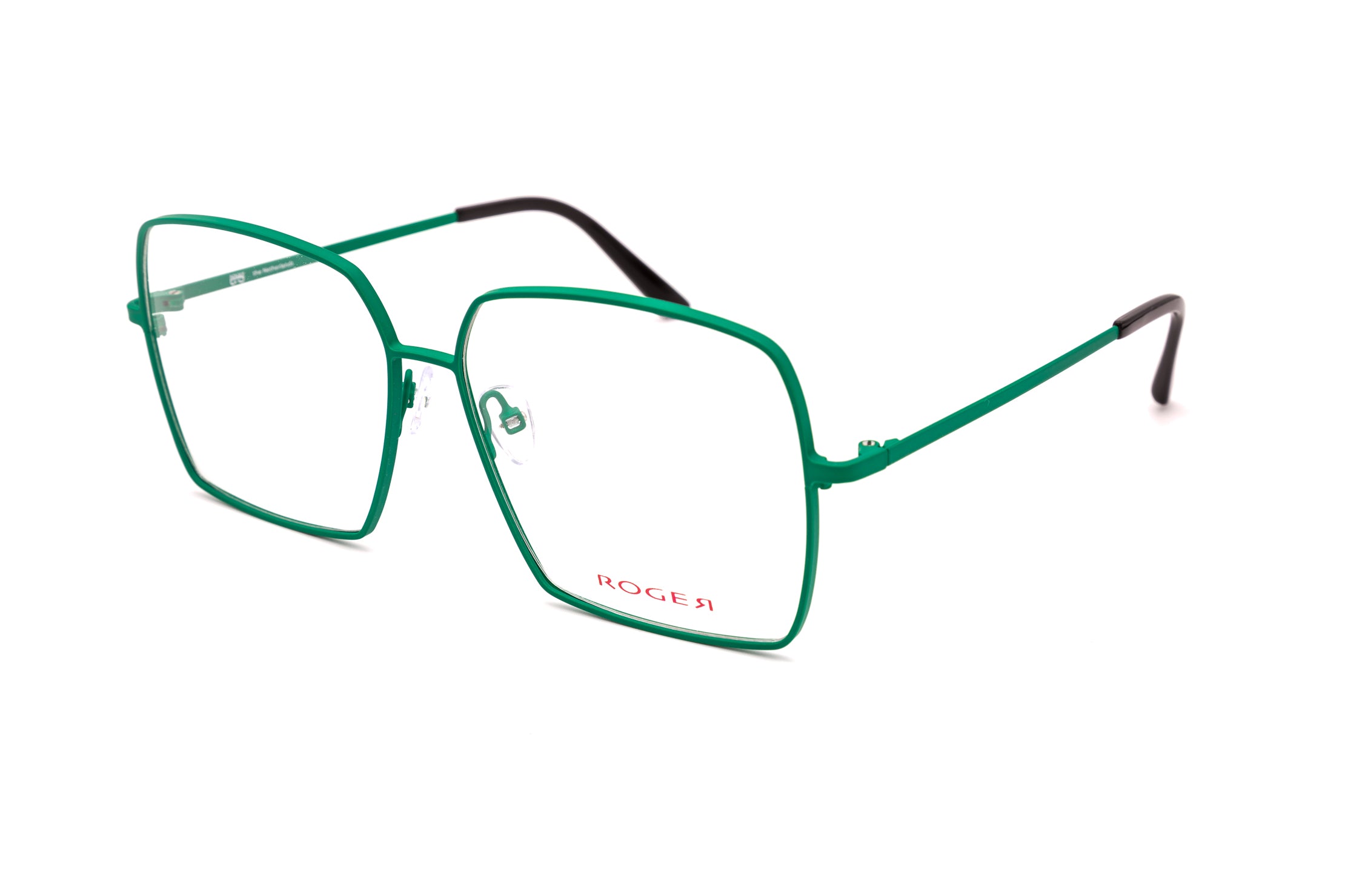 Green square eyeglasses made from stainless steel with a modern design, perfect for everyday wear.